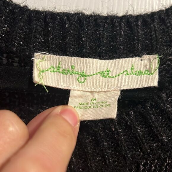 Anthropologie Staring at Stars heathered black Open Knit Sweater - Picture 4 of 6